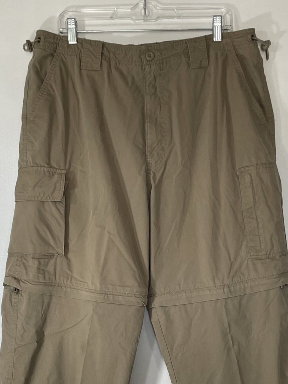 Men’s Tan Zip‑Off Hiking Pants Size 36x30 Cargo Pockets Adjustable Waist